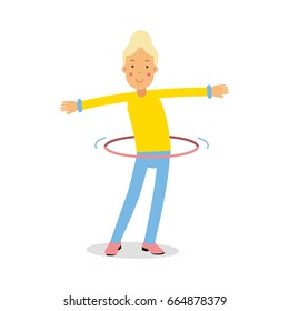 Cute Blonde Teenager Girl Spinning Hula Stock Vector (Royalty Free