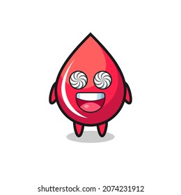 personaje de gota de sangre lindo con ojos hipnotizados, diseño de estilo lindo para camiseta, pegatina, elemento logo