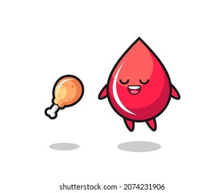 una gota de sangre linda flotando y tentada debido al pollo frito, diseño de estilo lindo para camisetas, pegatinas, elemento logo