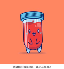 Ilustración del icono del vector de cartón líquido en sangre. Carácter mascota saludable. El Concepto De Ícono Médico Y De Salud Blanco Aislado. Estilo de caricatura plano adecuado para la página de inicio web, banner, volante, adhesivo