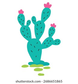 Ilustração de cactus florescente bonito para projetos de verão, ícone de cactos vibrantes.
