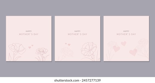 Cute blooming carnation flower for Mother's Day card design element set.