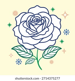 Curvas de nube floreciente linda ilustración de Arte vectorial de flor de rosa