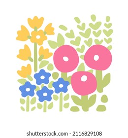 Cama de flores en flor. Formas florales simples.Ilustración vectorial estupenda para tarjetas de felicitación