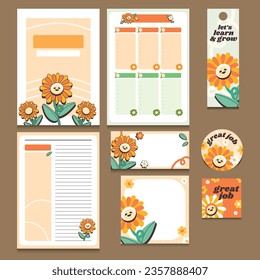 Cute Blossomed  Happy Excited Sunflower.

Get Ready to Journaling with this Cute Flower Notebook Template Design with Book Mark, Sticker and Sticker Note!