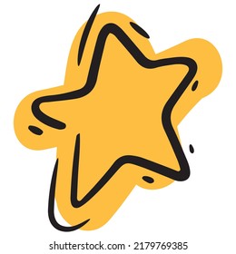 cute blot asterisk with a black outline, vector isolated element in doodle style, white background, colored business doodles, black outline