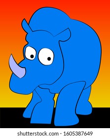 cute blu rhino with orange background