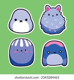 cute blue adorable chubby animals cartoon sticker set of 4 for children toys