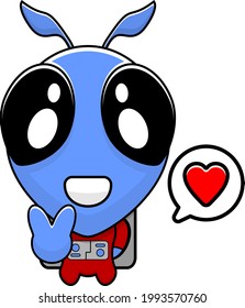 cute blue alien mascot peace love vector cartoon character
