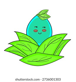 Cute blue animated illustration of Si Ilo with a leaf featuring a cheerful cartoon-style character. Soft blue tones and leaf elements create a fresh, calm, and playful atmosphere, perfect for kids content, creative design, and digital media