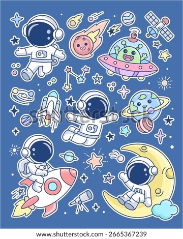 Cute blue astronaut space sticker element