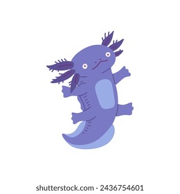 Cute blue Axolotl vector illustration. Amphibian reptile. Salamander marine friendly monster isolated on white background. Cartoon happy aquatic little creature icon. Childish toy