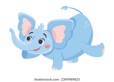 Cute Blue Baby Elephant Character with Large Ear Flaps and Trunk Vector Illustration