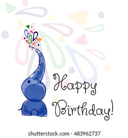 Cute Blue Baby Elephant Happy Birthday Stock Vector (Royalty Free ...