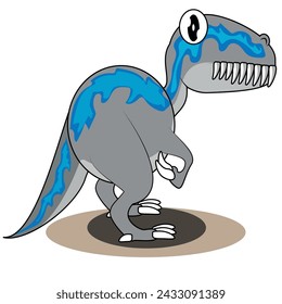 Cute blue baby Velociraptor cartoon on white background suitable for children's education