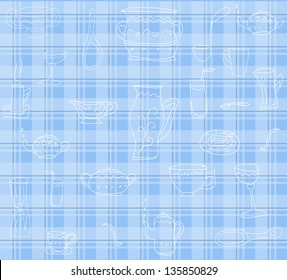 cute blue background with kitchen utensils vector
