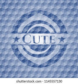 Cute blue badge with geometric pattern background.