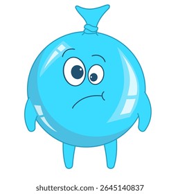 Cute blue balloon with confused expression. Cartoon vector illustration for children's entertainment, book, sticker. Character