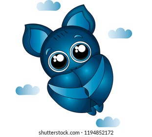 Cute blue bat in the clouds.