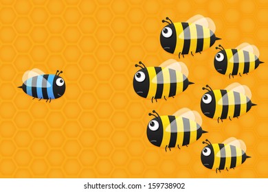 Cute blue bee smiling bees from the hive