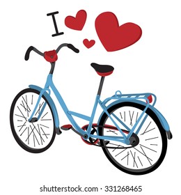 Cute blue bicycle on a white background