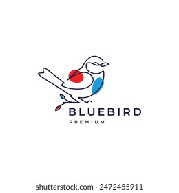 cute blue bird animal line colorful logo design vector