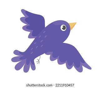 Cute blue bird. Animal with wings and feathers. Toy or mascot for children. Biology and fauna, forest inhabitant, wildlife. Poster or banner, reaction for messengers. Cartoon flat vector illustration