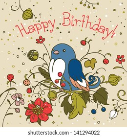 Cute Blue Bird Birthday Card Greeting Stock Vector (Royalty Free ...