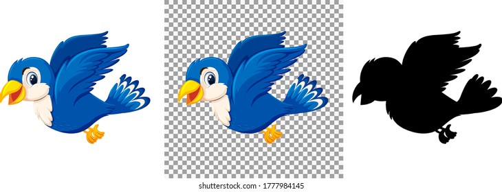 Cute blue bird cartoon character illustration