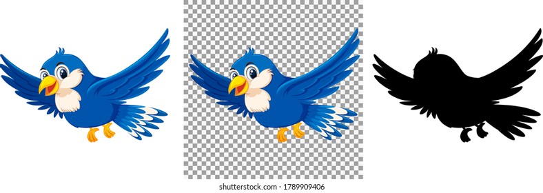 Cute blue bird cartoon character illustration