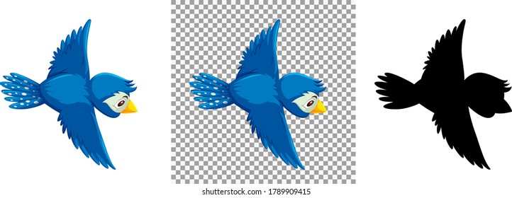 Cute blue bird cartoon character illustration