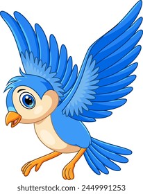 Cute blue bird cartoon flying