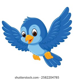 Cute blue bird cartoon flying Stock Vector