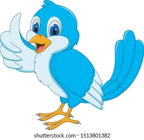 Cute blue bird cartoon giving a thumbs up