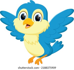 Cute blue bird cartoon isolated on white background