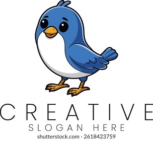 Cute blue bird cartoon logo design perfect for kids brands or social media. Vector illustration