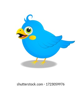  Cute blue bird cartoon on a white background.