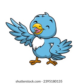 Cute blue bird cartoon on white background