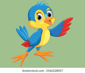 Cute blue bird cartoon on blue background vector illustration