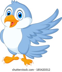 Cute blue bird cartoon waving
