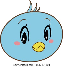 Cute blue bird character with big eyes