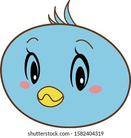 Cute blue bird character with big eyes