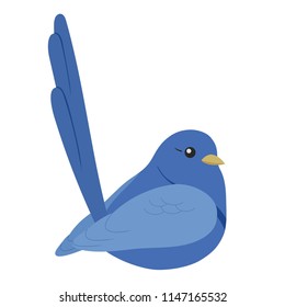 Cute blue bird in flat style. Simple vector illustration on white background