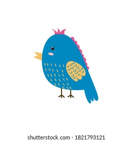 Cute blue bird. Funny character isolated element for kids design. Vector illustration 