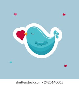 Cute blue bird with a heart