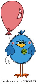 Cute blue bird holding balloon
