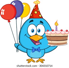 Cute Blue Bird Holding Colorful Balloons Stock Vector (Royalty Free ...