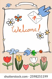 cute blue bird illust frame