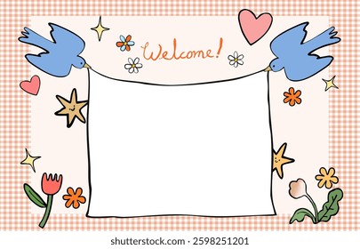 cute blue bird illust frame