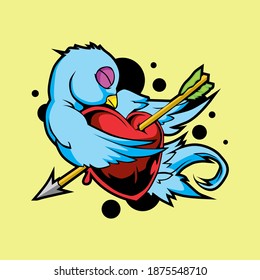 cute blue bird love vector